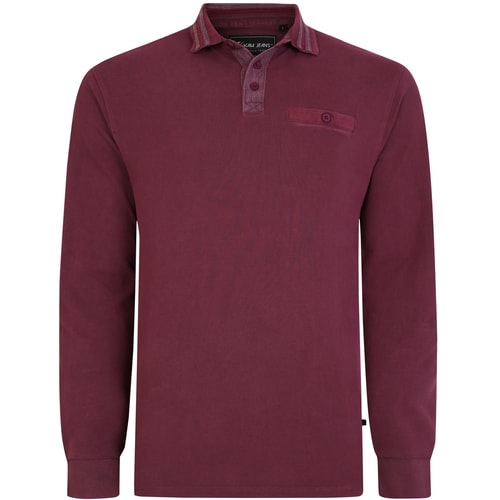 KAM Distressed Washed Long Sleeve Polo Plum